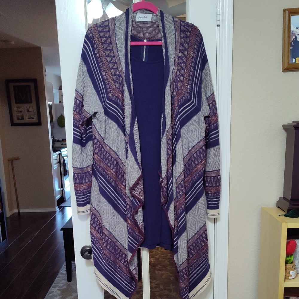 Le Moda 2-pc Dress And Patterned Cardigan - Navy, Burgundy XXL